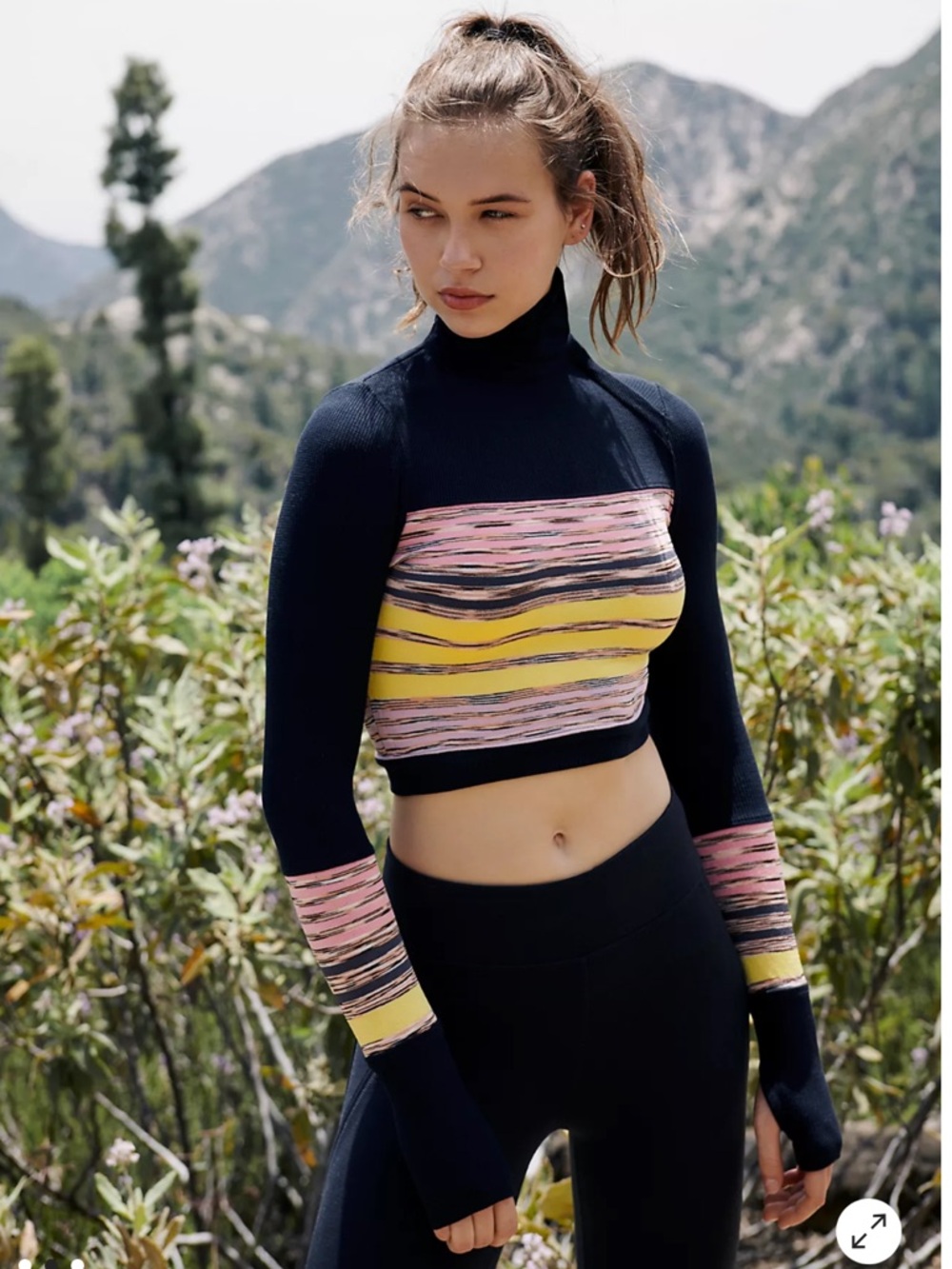 Free People Mountain Mama Striped Layering Top Black Combo Athletic Turtleneck